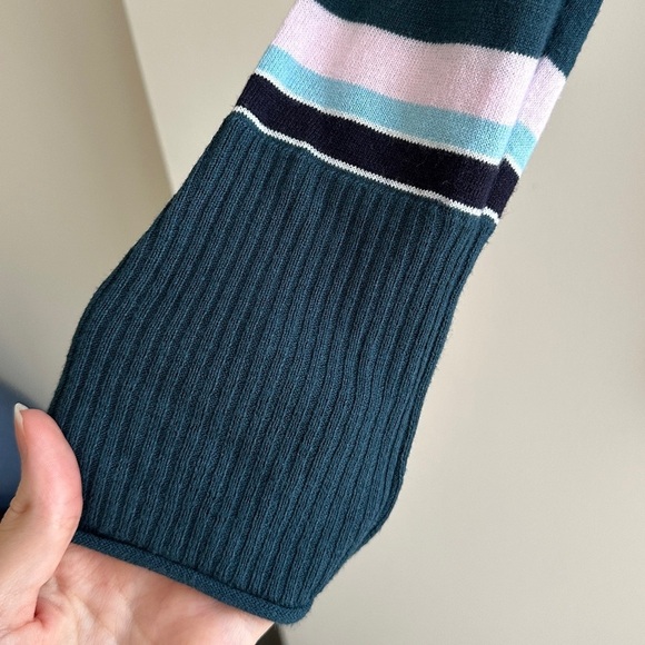 T By Talbots Teal Knit Striped Sweater, Turquoise/Purple/Navy Blue, Size Medium - Picture 5 of 15